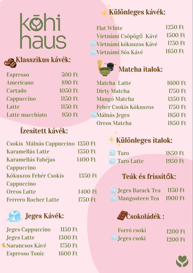 Kōhi Haus full menu board